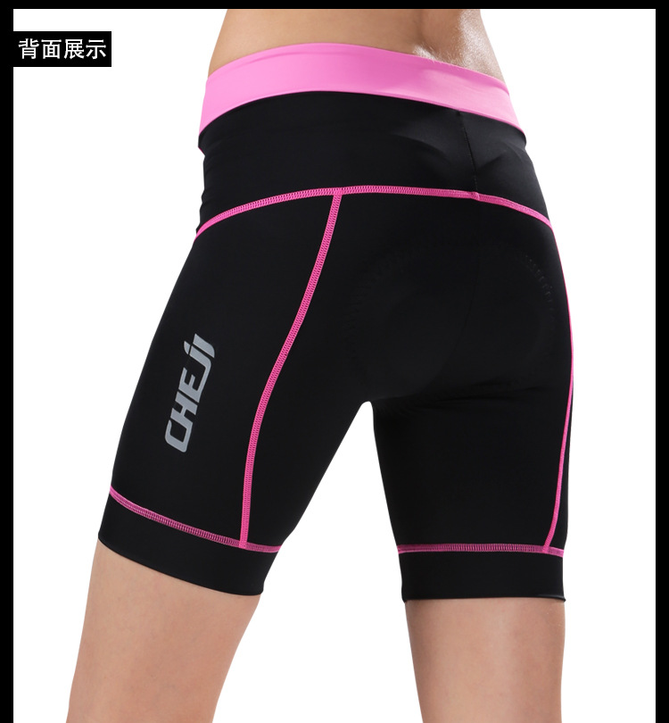 กางเกงจักรยานผู้หญิงขาสั้น CheJi แถบสี