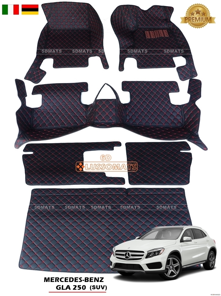 ยางปูพื้นรถยนต์ BENZ GLA 250 W156 พรม6D สีดำด้ายแดง เต็มคัน 6ชิ้น