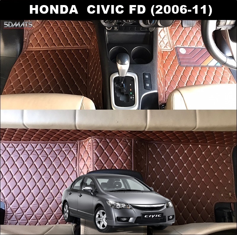 พรมปูพื้นรถยนต์ 6D HONDA CIVIC FD (2006-11) พรม6D QX สวยงาม เข้ารูป ตรงรุ่นรถ 3ชิ้น