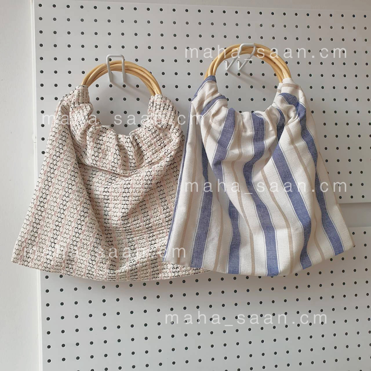 กระเป๋าผ้า คล้องแขน น่ารัก หูหวายเกลียว 🌷