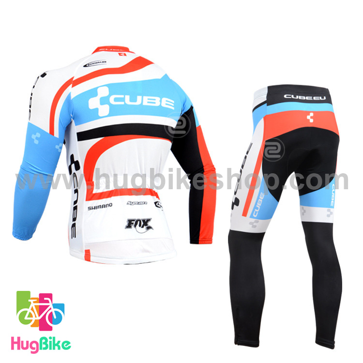 ชุดจักรยานแขนยาวทีม Cube 14 สีขาวลาย