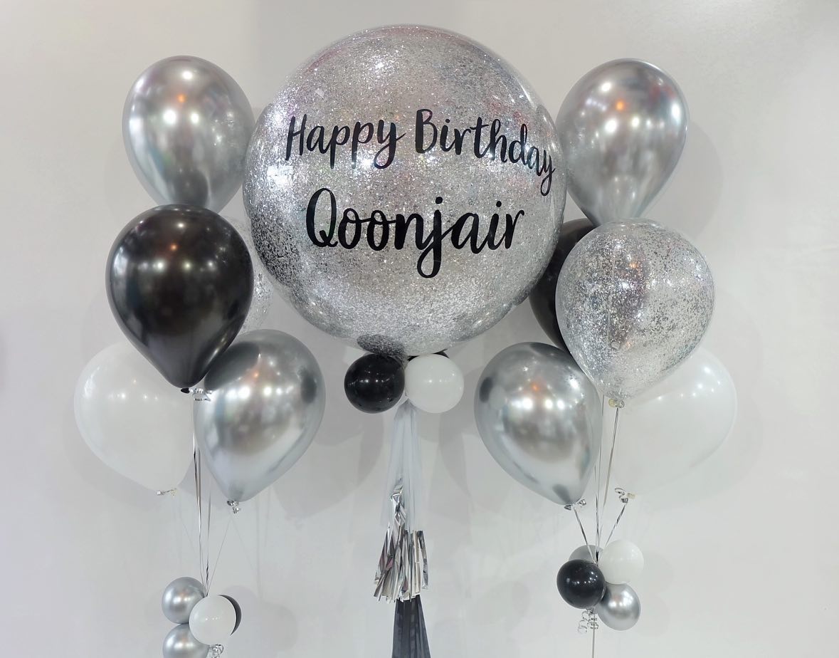 ลูกโป่งวันเกิด Happy Birthday Gorgeous Silver Black Balloon