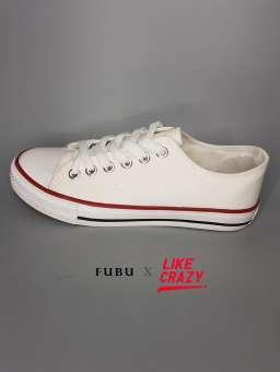 SNEAKER รองเท้าผ้าใบ ผู้หญฺิง สีขาวแถบแดง like-crazy X FUBU [street style] สวมใส่ง่ายสบาย พร้อมทุกจังหวะ!!!!