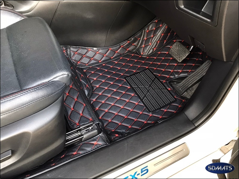 พรมปูพื้นรถยนต์ 6D MAZDA CX-5 (ปี2013-16) พรม6D สีดำด้ายแดง รวมแผ่นท้าย+ปิดเบาะ เต็มคัน
