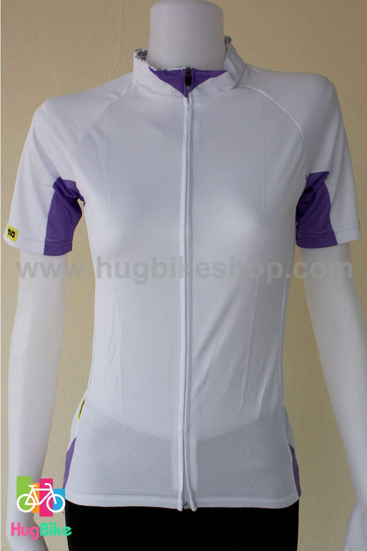 ชุดจักรยานผู้หญิงแขนสั้นขาสั้น Mavic 16 (01) สีขาวม่วง