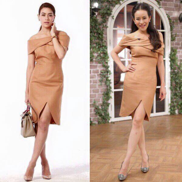 เดรสเปิดใหล่ทรงเข้ารูปรับกับส่วนโค้งเว้าสวย