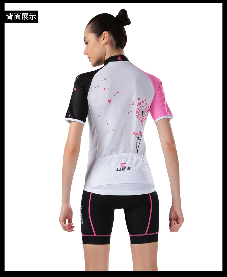 ชุดจักรยานผู้หญิงแขนสั้นขาสั้น CheJi 14 (09) สีขาวดำชมพู