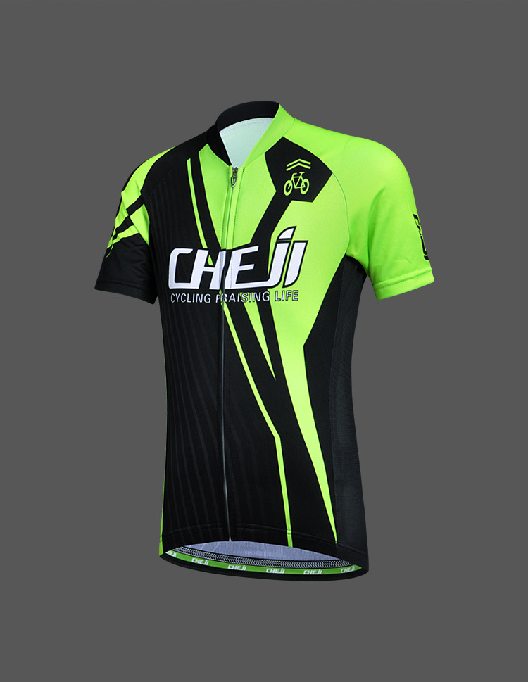 เสื้อจักรยานเด็กแขนสั้น CheJi (02) สีเขียวดำ