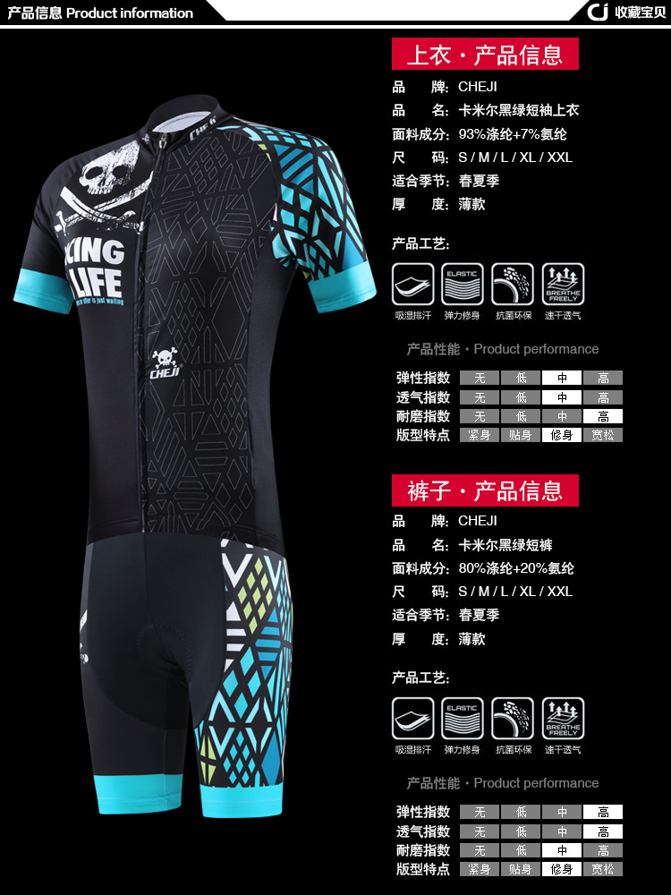 ชุดจักรยานผู้หญิงแขนสั้นขาสั้น CheJi 16 (06) สีชมพู ลายกระโหลก Recing is life