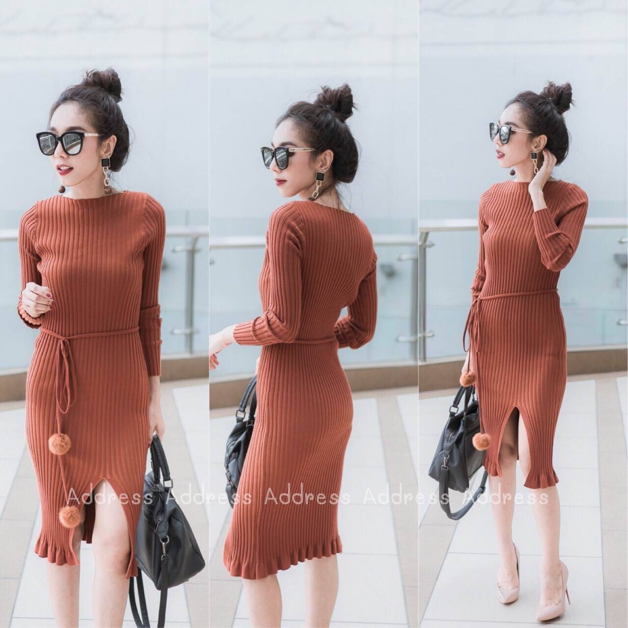 เดรสไหมพรมผ่าหน้า