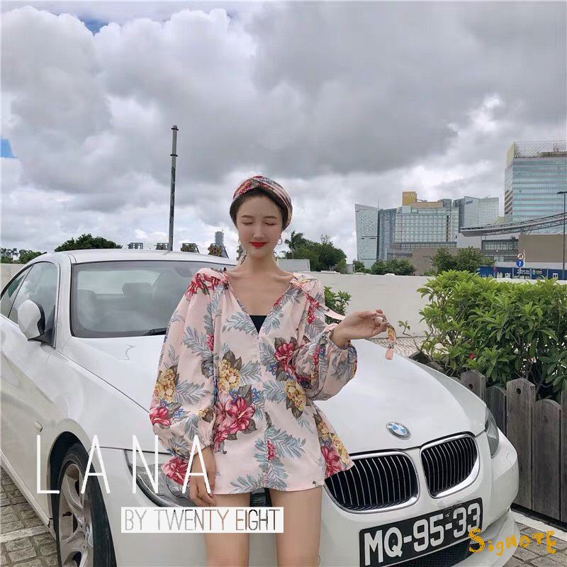 เสื้อแขนยาวใส่เป็นมินิเดรสได้ ลายดอก