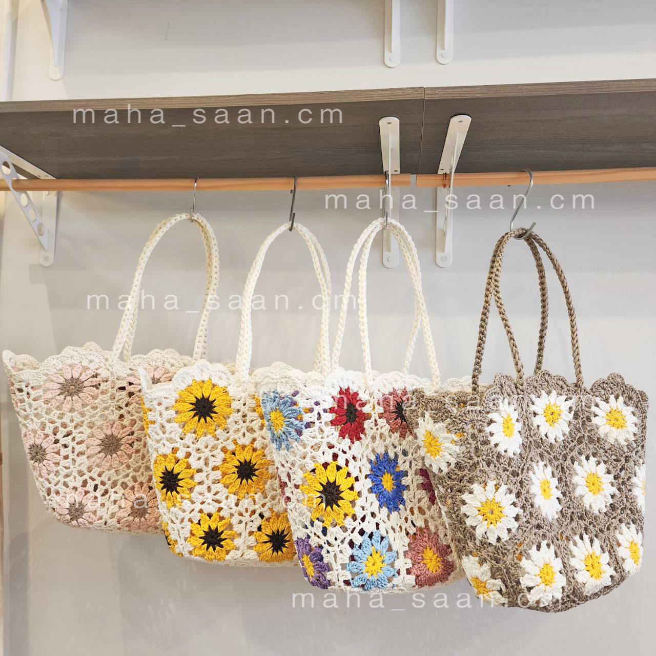 กระเป๋าถักเชือกฟอก ลายดอกไม้ สะพายไหล่ สไตล์มินิมอล พร้อมส่ง 🌻 Crochet Sunflower Bag