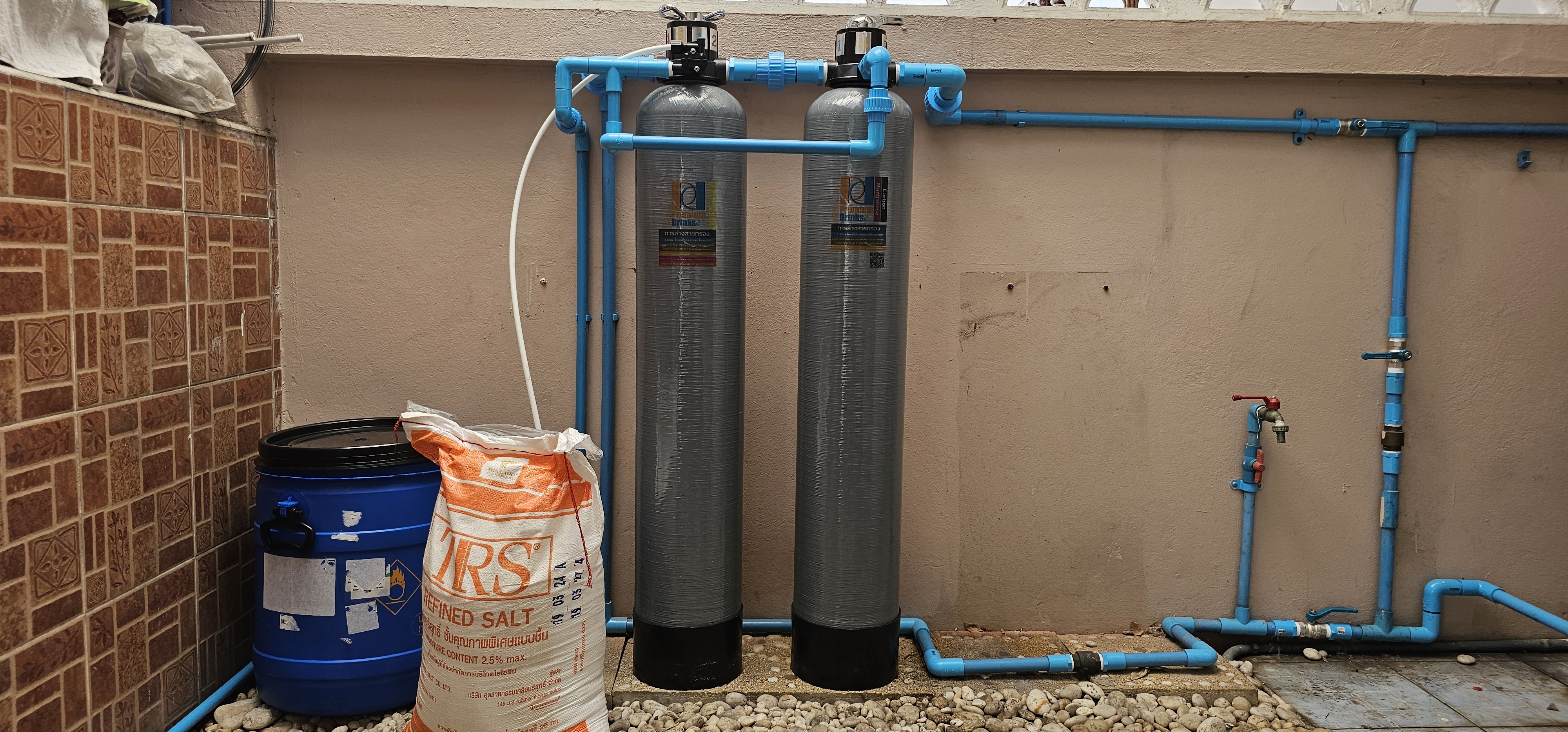 ถังกรองน้ำภายในบ้าน2ถังขนาดจุสาร25ลิตร+เครื่องกรองน้ำ7ขั้นตอนระบบUF