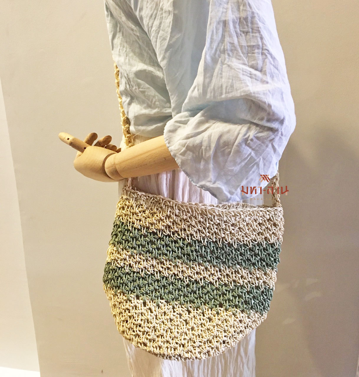 กระเป๋าถัก กลม 3สี 💚🤎🤍