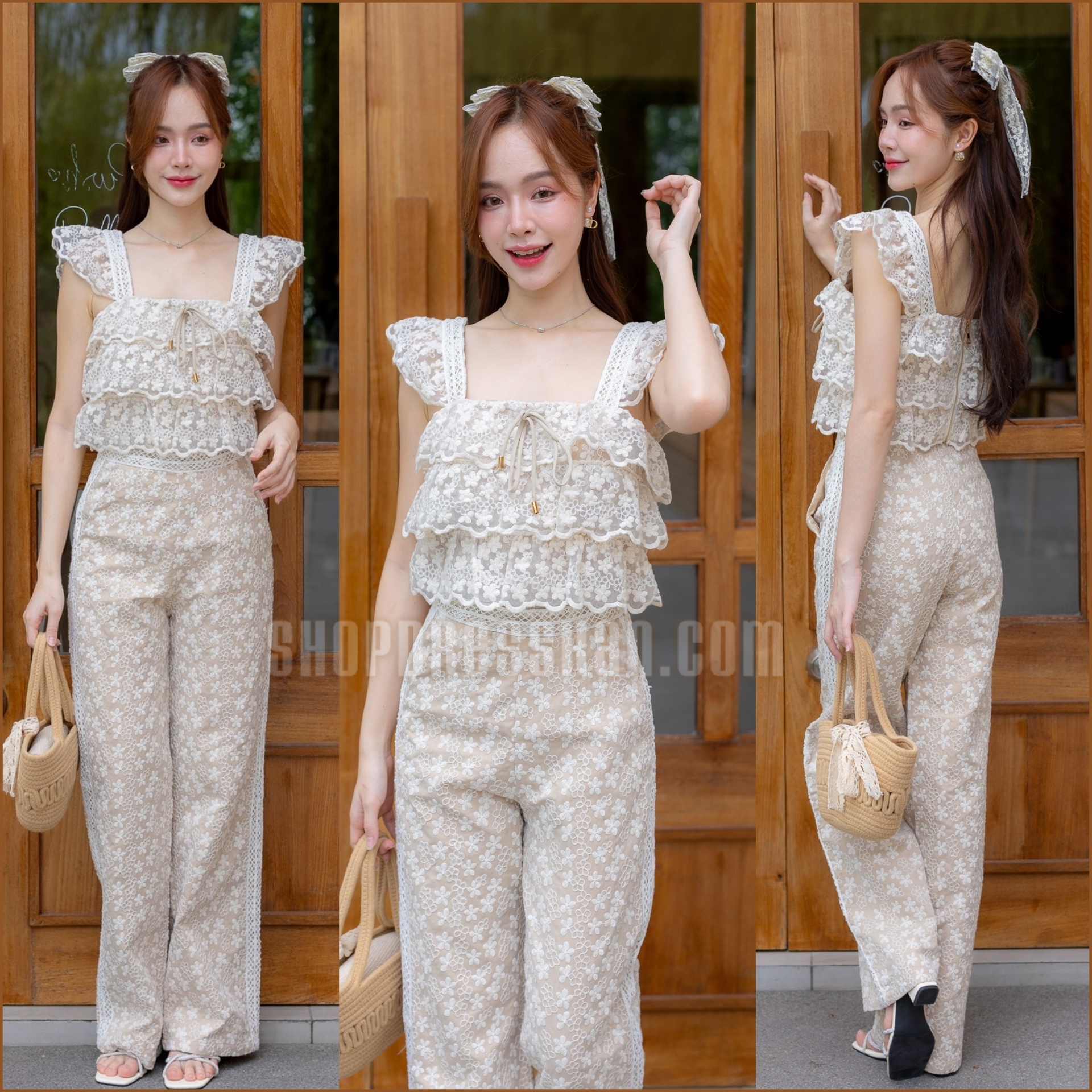 ✔️พร้อมส่ง : ชุดเซ็ท2ชิ้นงานป้ายคุณภาพ⭐[ S-M-L-XL ] :: เซ็ต 2 ชิ้น ผ้าลูกไม้เกรดดีพรีเมี่ยม เสื้อครอปนะบายอก แมทซ์เข้ากับกางเกงขายาว ดีไซน์สวยเก๋ ใส่สวยได้หลายโอกาส