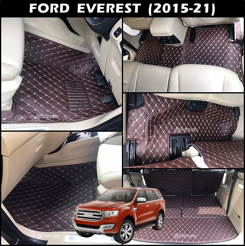 พรมปูพื้นรถยนต์ 6D FORD EVEREST 2015-21 พรมหนัง6D st สีกาแฟ เข้ารูป เต็มคัน 9ชิ้น