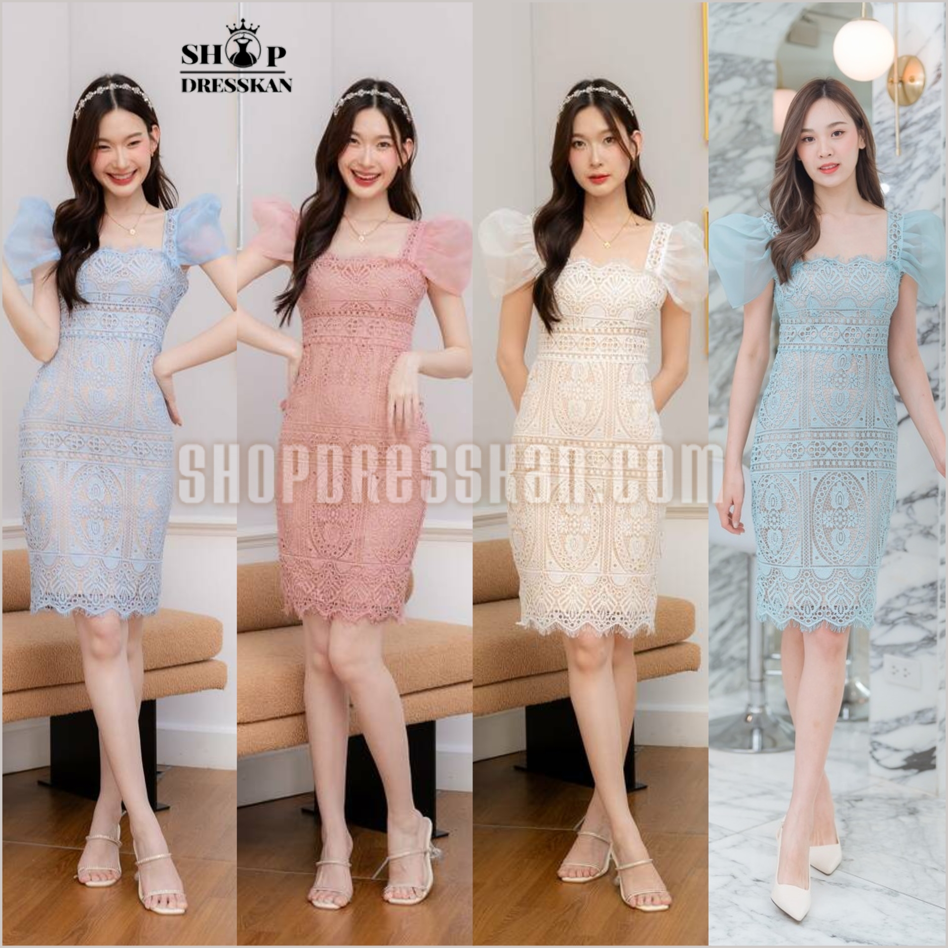 ✔️พร้อมส่ง : #ชุดเดรสออกงานงานป้ายคุณภาพ [ S-M-L-XL-2XL ] :: ชุดเดรสสั้น แขนชีฟองน่ารัก ผ้าลูกไม้ทอลายเนื้อเกรดดี ทรงเข้ารูปสวย แต่งซับในสีน้ำตาลตัดกับตัวลูกไม้ ดีไซน์เรียบหรูลงตัว ซิปซ่อนหลัง ใส่ออกงานสวยๆ ได้