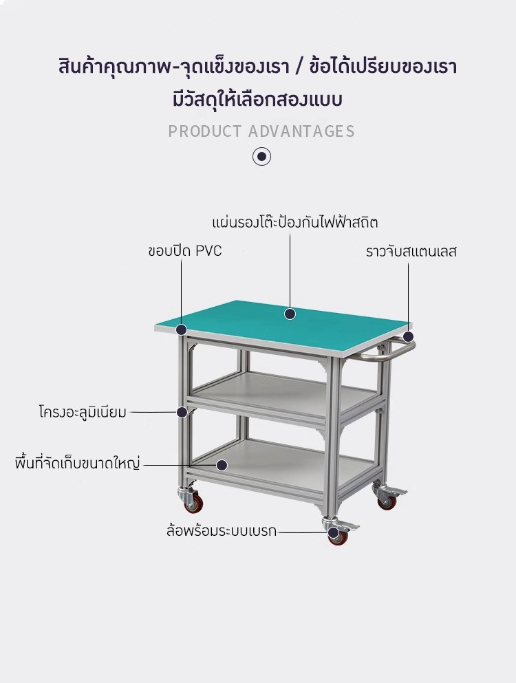 โต๊ะป้องกันไฟฟ้าสถิตและโต๊ะสแตนเลสแบบมีล้อ รุ่น TTB