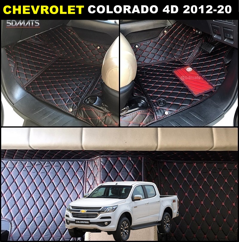 พรมปูพื้นรถยนต์ 6D CHEVROLET COLORADO 4D 2012-20 สีดำด้ายแดง เข้ารูป (3ชิ้น)