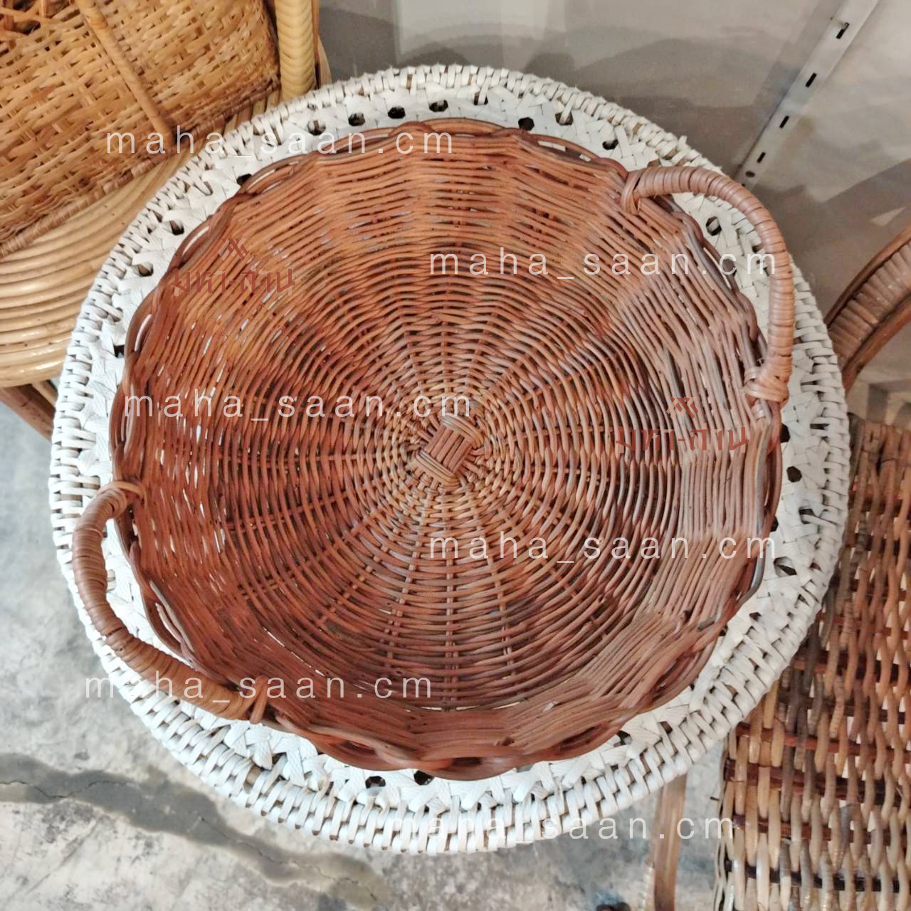 ตะกร้าเถาวัลย์ ทรงกลม พร้อมที่จับ ตะกร้าใส่ผลไม้ อเนกประสงค์ 🍎