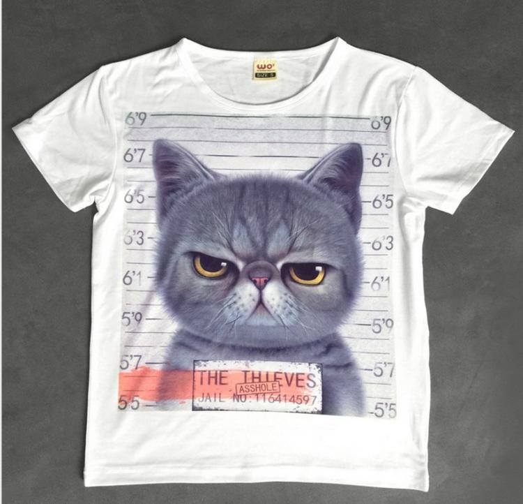 เสื้อยืดแขนสั้น 3D หน้าสัตว์โลกน่ารัก