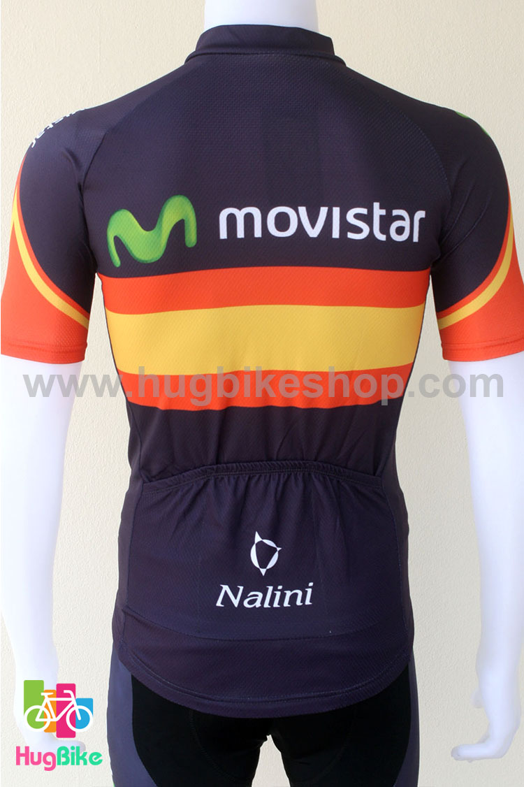 ชุดจักรยานแขนสั้นทีม Movistar 14 (02) สีน้ำเงินส้มเหลือง