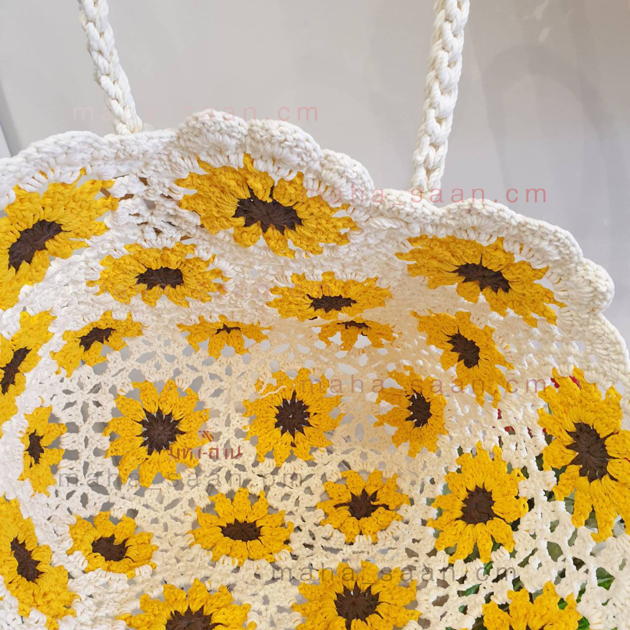 กระเป๋าถักเชือกฟอก ลายดอกไม้ สะพายไหล่ สไตล์มินิมอล พร้อมส่ง 🌻 Crochet Sunflower Bag
