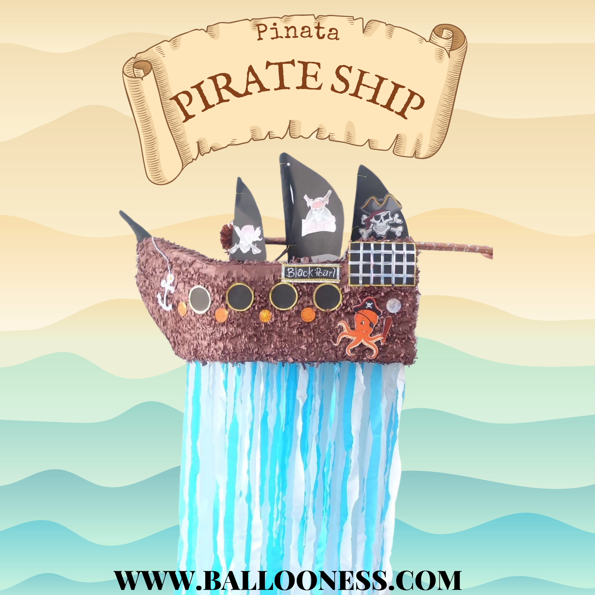 พินาต้า เรือโจรสลัด / Pinata Pirate Ship พร้อมไม้ตี (ไม่มีขนม)