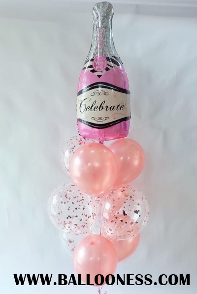 ลูกโป่งฟอยล์ขวดไวน์สีชมพูจัดรวมช่อ 10ใบ / Wine bottle Foil Balloon 1bunch