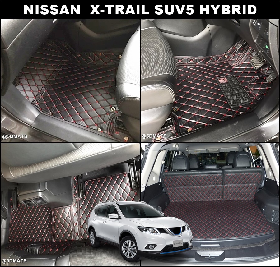พรมปูพื้นรถยนต์6D NISSAN X-TRAIL HYBRID พรม6D QJ VIP หนาพิเศษ สีดำด้ายแดง เต็มคัน