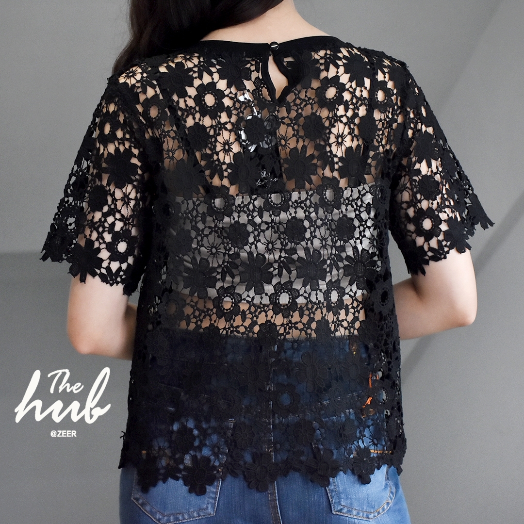 เสื้อแขนสั้น ผ้าลูกไม้