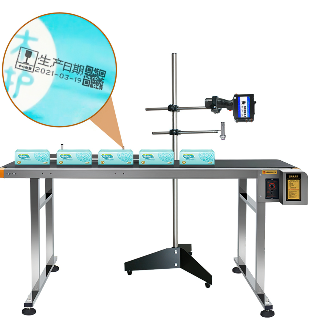 🌈เครื่องพิมพ์วันที่ผลิต วันหมดอายุ พิมพ์โลโก้ พร้อมโต๊ะสายพาน Intelligent hand-held inkjet print ⭐ชุดนี้รวม ขาตั้ง สายพาน พร้อมเซ็นเซอร์ ⭐