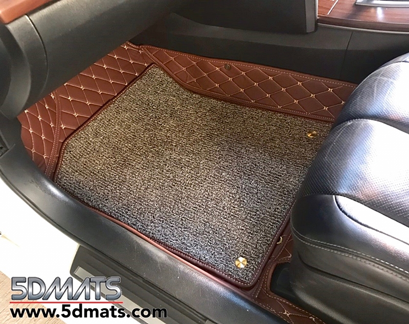 พรมปูพื้นรถยนต์6D PLUS+ TEANA ปี2009-2013 J32 หนังสีน้ำตาลด้ายครีม+เสริมใยดักฝุ่น เต็มคัน