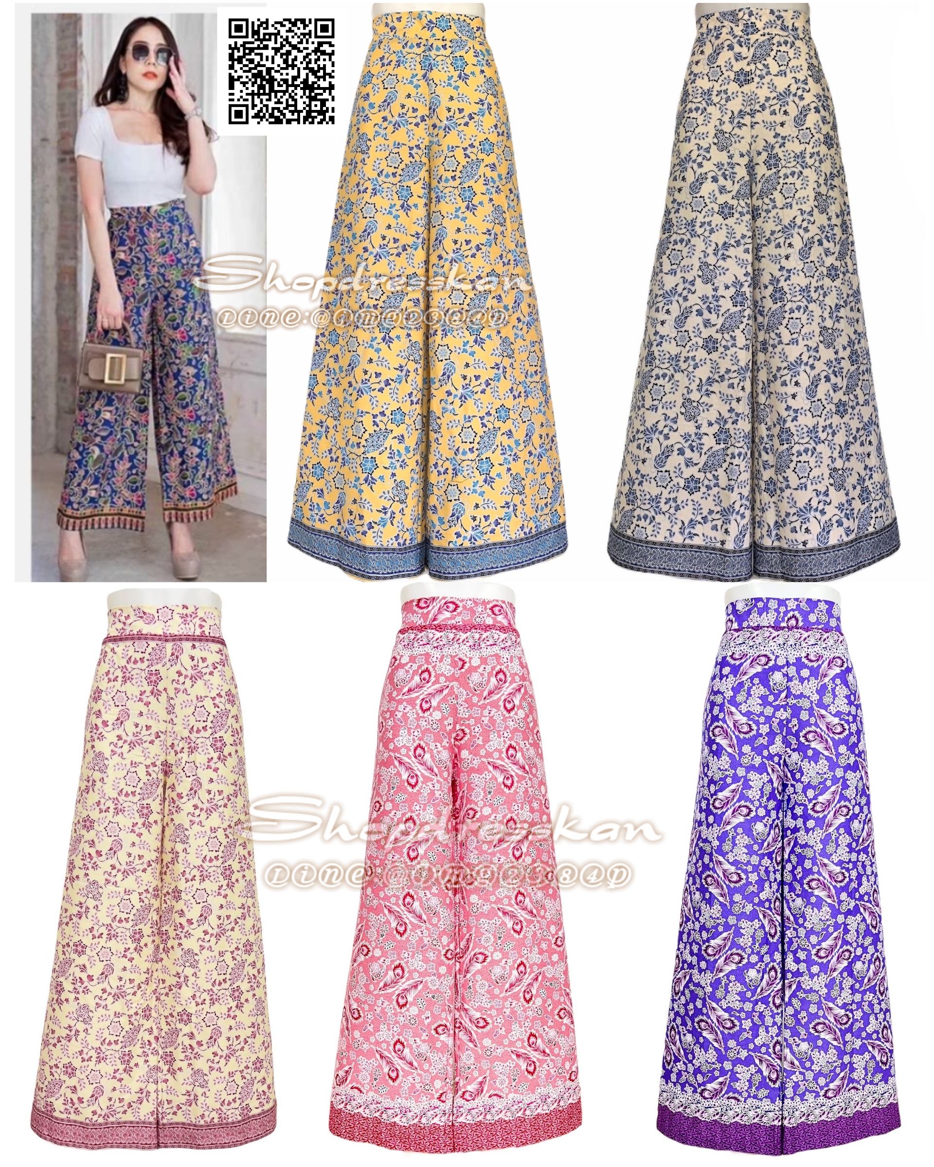 👖มีพร้อมส่ง : มีขนาดเดียว[ฟรีไซส์] :: กางเกงผ้าปาเต๊ะ ทรงขาบาน สม็อคยางยืดหลัง หลัง ตัวเดียวสวยจบ เนื้อผ้านิ่มสวมใส่สบาย ใส่สวยได้หลายโอกาส