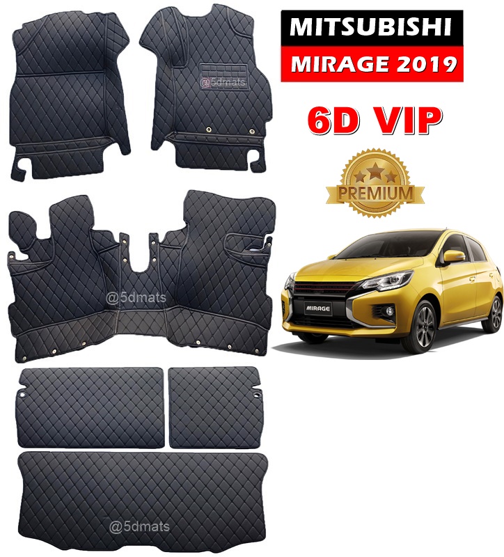 พรมปูพื้นรถยนต์ 6D MITSUBISHI MIRAGE 2019 พรม6D QJ VIP หนาพิเศษ สีดำ +แผ่นท้าย ปิดเบาะ เต็มคัน 6ชิ้น