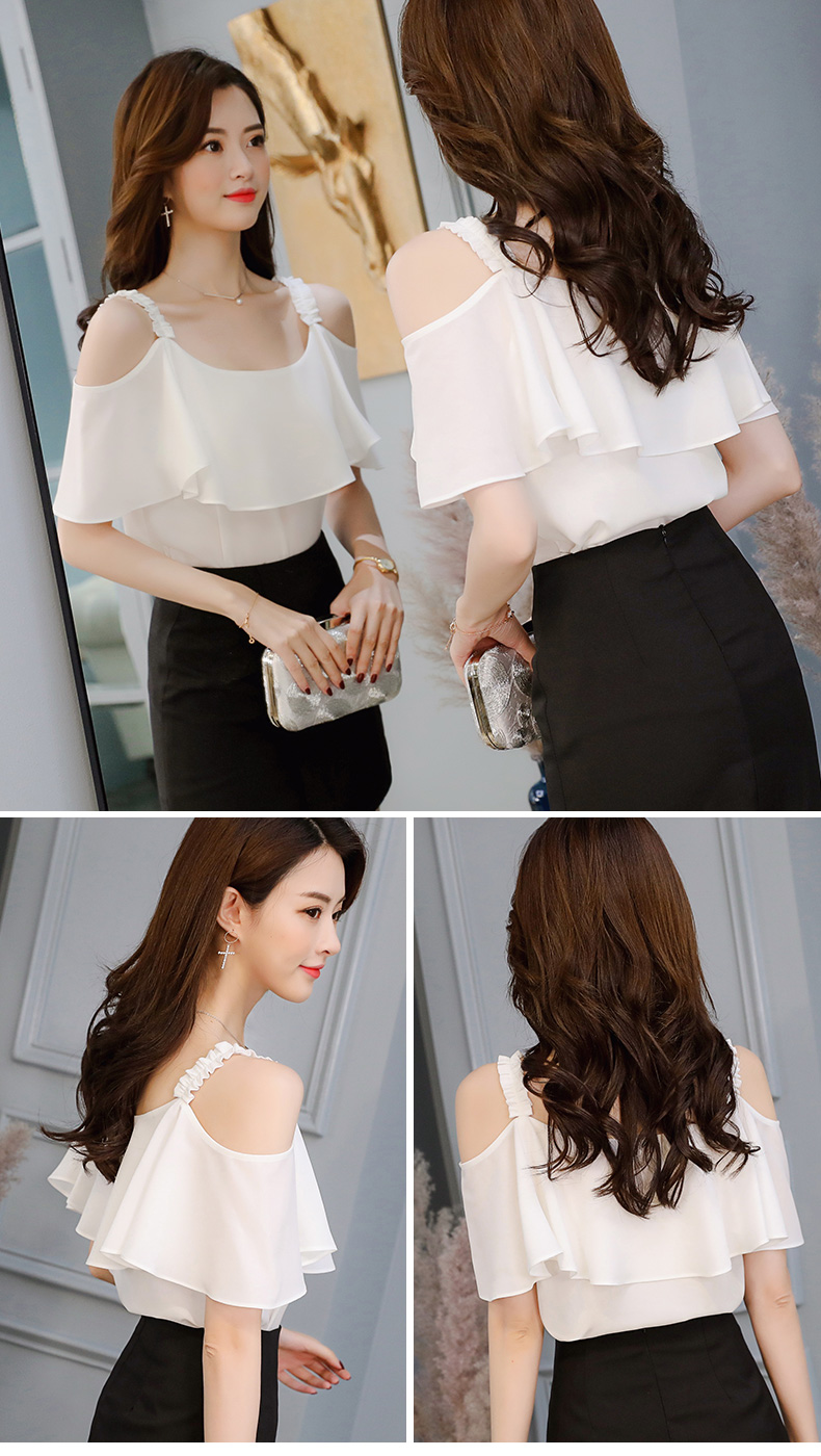 เสื้อสตรีผ้าชีฟองแบบเปิดไหล่สไตล์เกาหลี