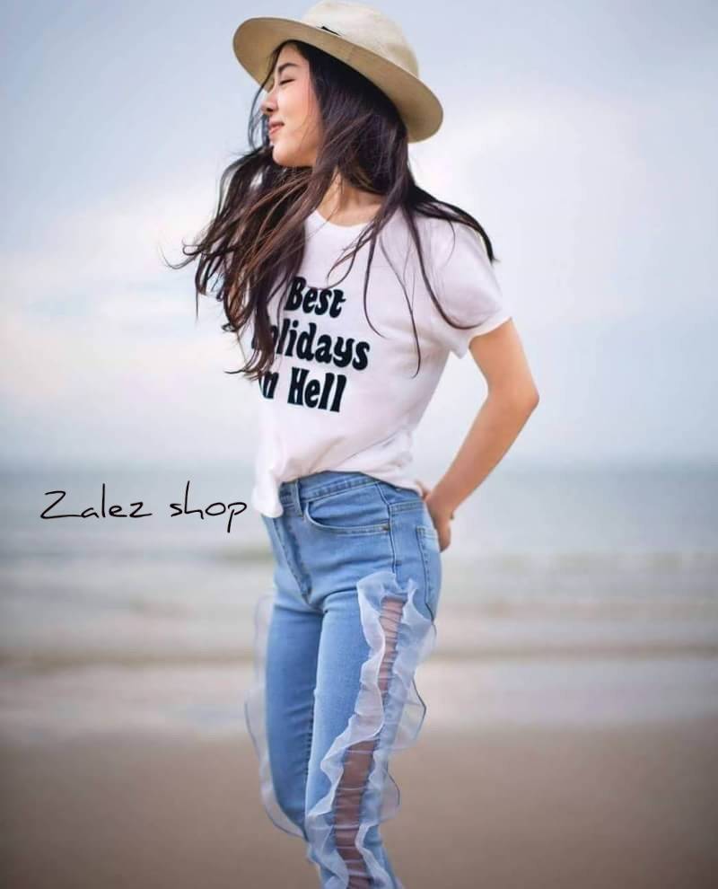 กางเกงยีนส์ แต่งระบายมุ้งมิ้ง