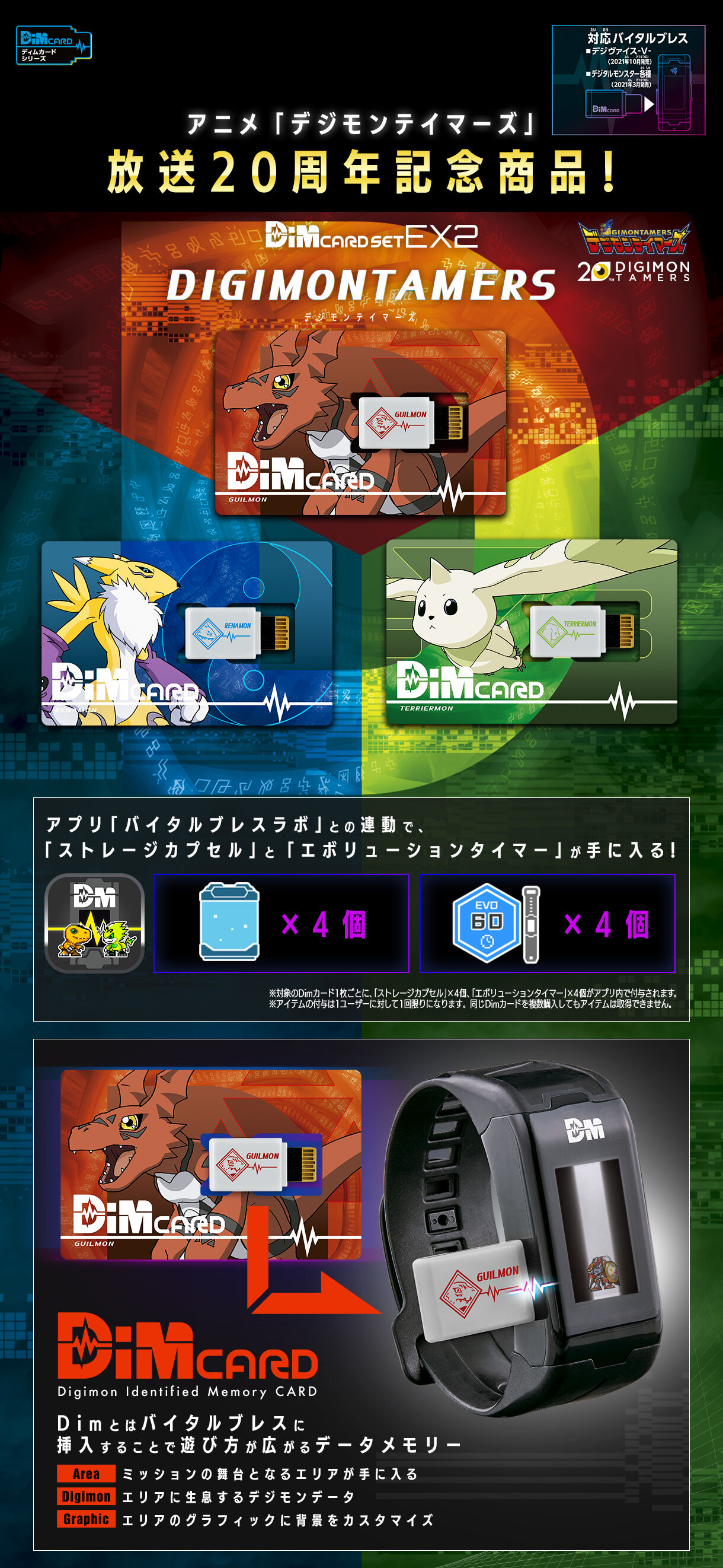 Dim Card EX2 Digimon Tamers Guilmon, Renamon, Terriermon