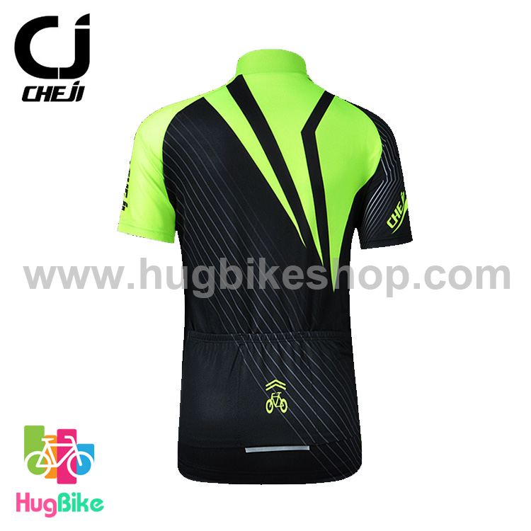 เสื้อจักรยานเด็กแขนสั้น CheJi (02) สีเขียวดำ