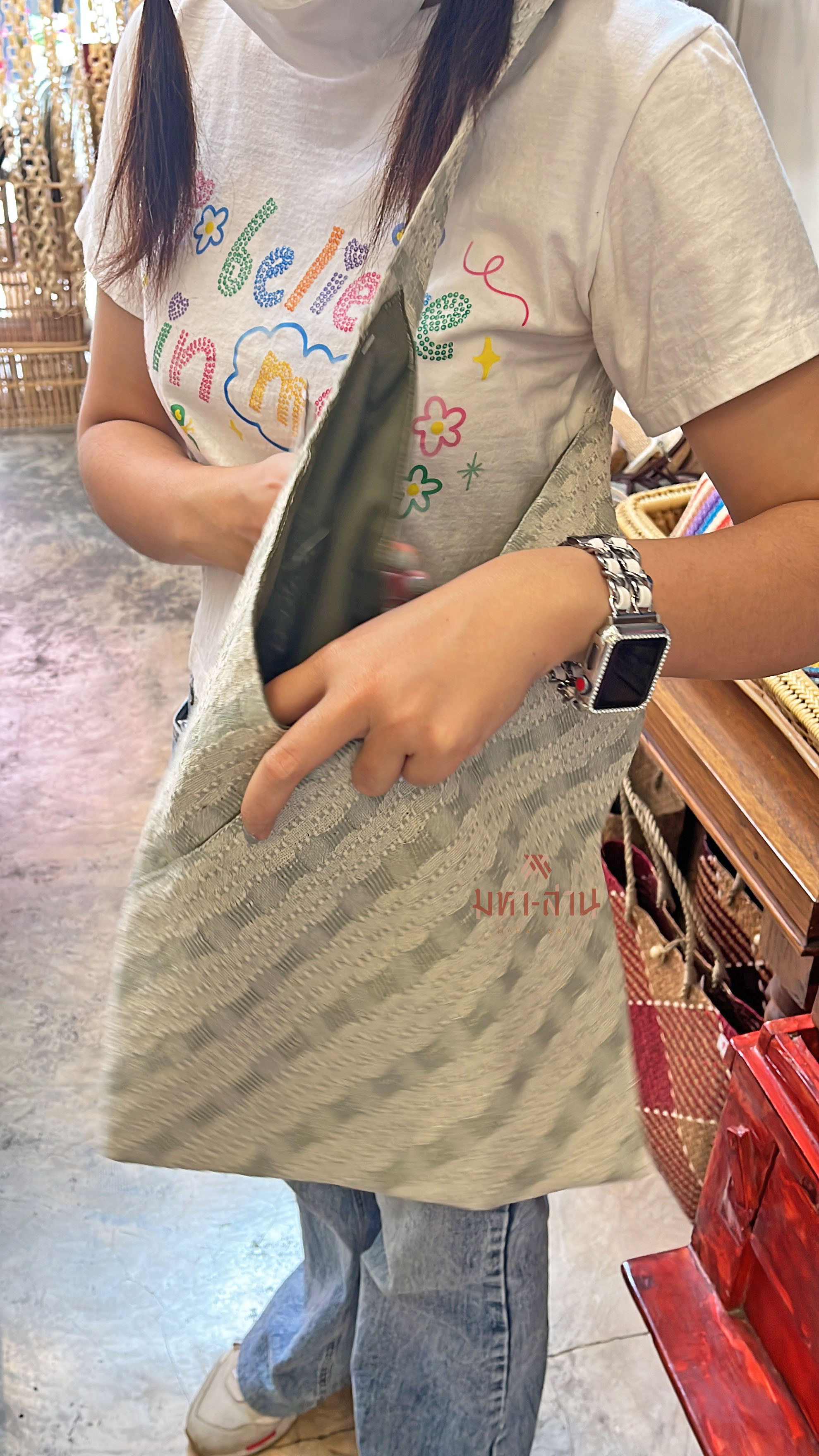 กระเป๋าผ้า ถุงผ้า แฟชั่น สะพายไหล่ shopping bag คละสี 🌳