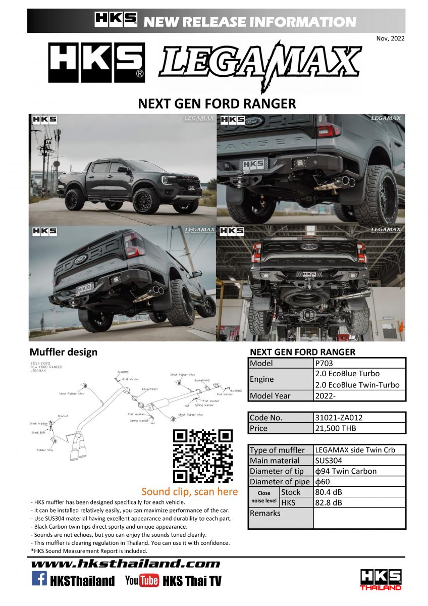 ท่อ HKS LEGAMAX SIDE MUFFLER TWIN CARBON (ZA012) FORD RANGER NEXT GEN 2022+