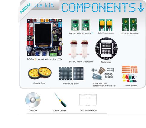 POP-BOT X2 Lite ชุดเรียนรู้และพัฒนาโปรแกรมควบคุมหุ่นยนต์อัตโนมัติด้วยโปรแกรมภาษา C/C++