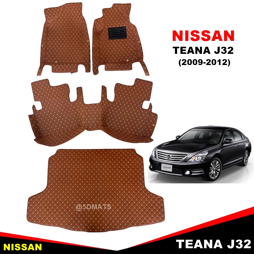 พรมปูพื้นรถยนต์ 6D NISSAN TEANA J32 (2009-12) พรม6D นิสสัน เทียน่า สีน้ำตาลอ่อน เข้ารูป เต็มคัน รวมแผ่นท้าย 4ชิ้น