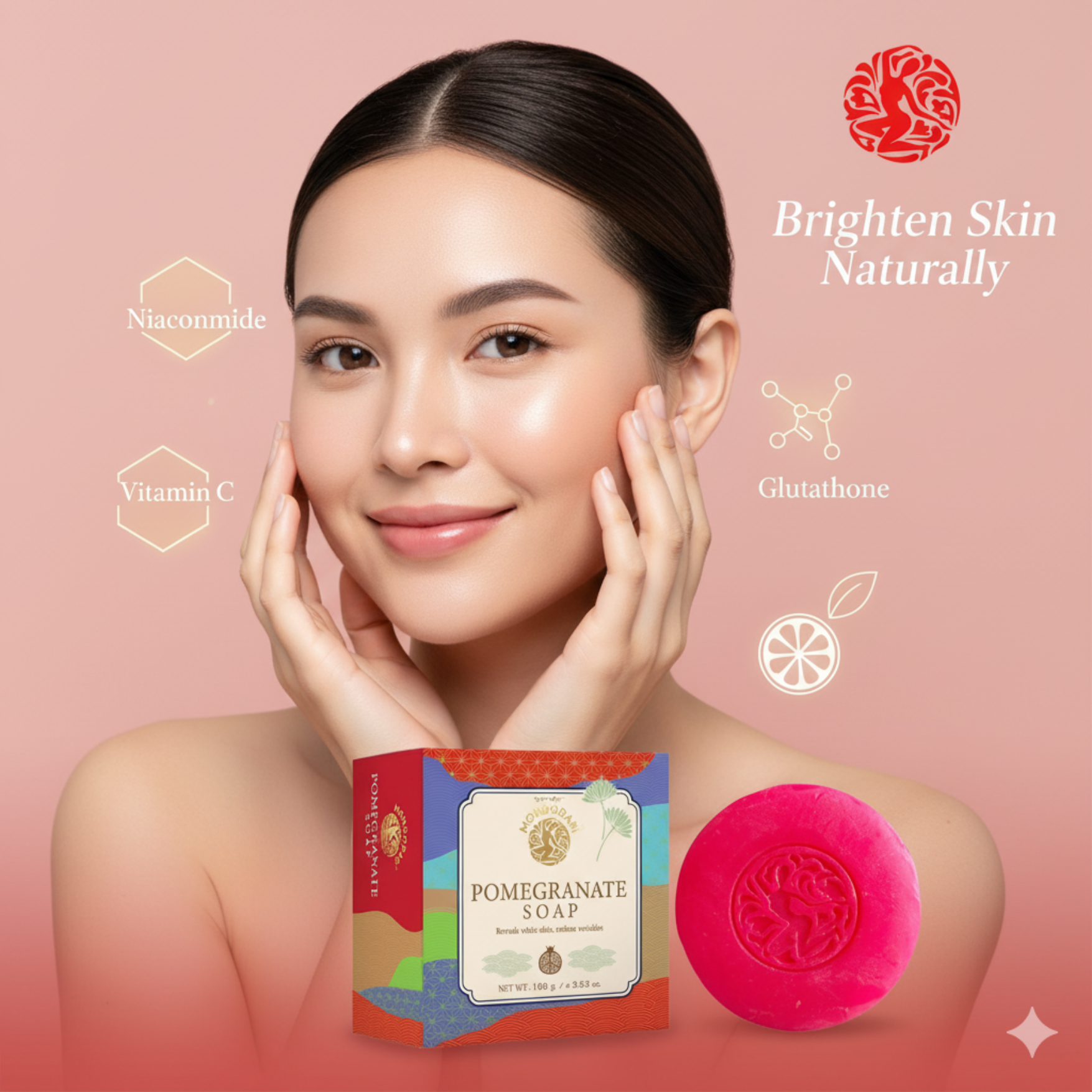 MONDODARI Pomegranate Soap – สบู่ทับทิมผิวใส เนียนนุ่ม 100 กรัม