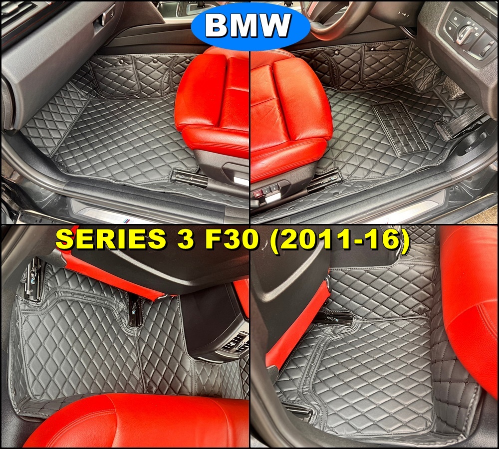 พรมปูพื้นรถยนต์ 6D BMW Series3 320d F30 ปี2011-16 สีดำด้ายดำ เต็มคัน 3ชิ้น