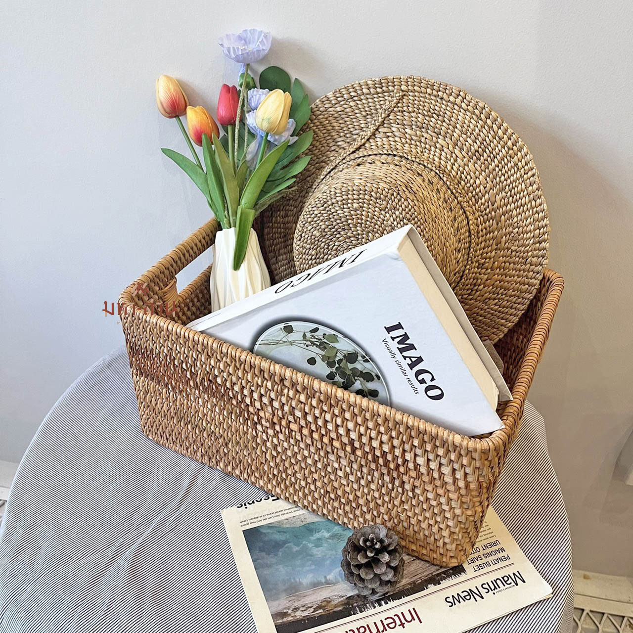 กล่องหวาย ตะกร้าเก็บของ พร็อพถ่ายรูป rattan tray🤎
