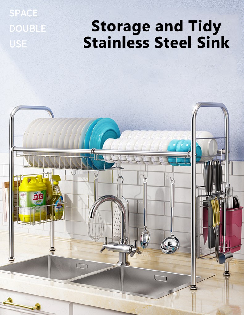 ชั้นวางจาน สแตนเลส คร่อมอ่างล้างจาน ที่คว่ำจานสแตนเลส Dish Rack 304 Stainless Steel Height Adjustable Sink ที่คว่ำแก้ว ชั้นวางจาน ที่คว่ำจาน ชั้นคว่ำจาน ชั้นวางจานสแตนเลส RockLife