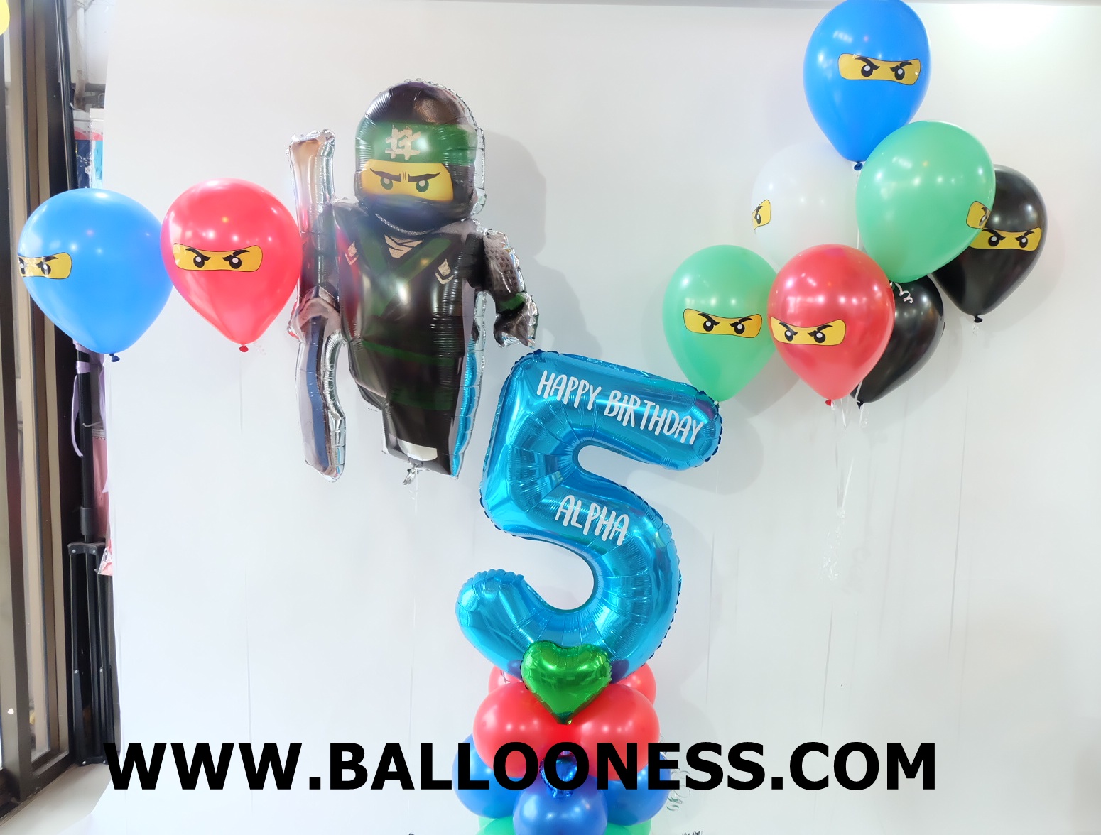 เซทฐานตั้งตัวเลข ธีมนินจา + ลูกโป่งตานินจา 9ใบ + ฟอยล์นินจา 1ตัว / Set Namber stand + Balloonninja 9piece + Foil Balloon Ninja 1piece