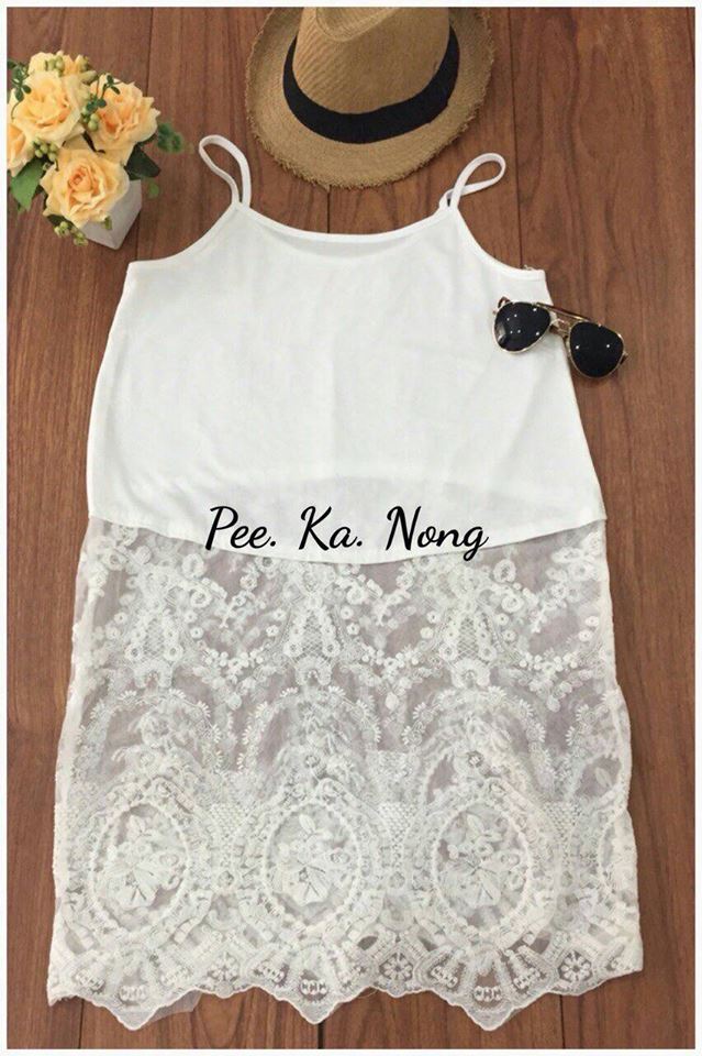 เดรสสายเดี่ยวต่อลูกไม้