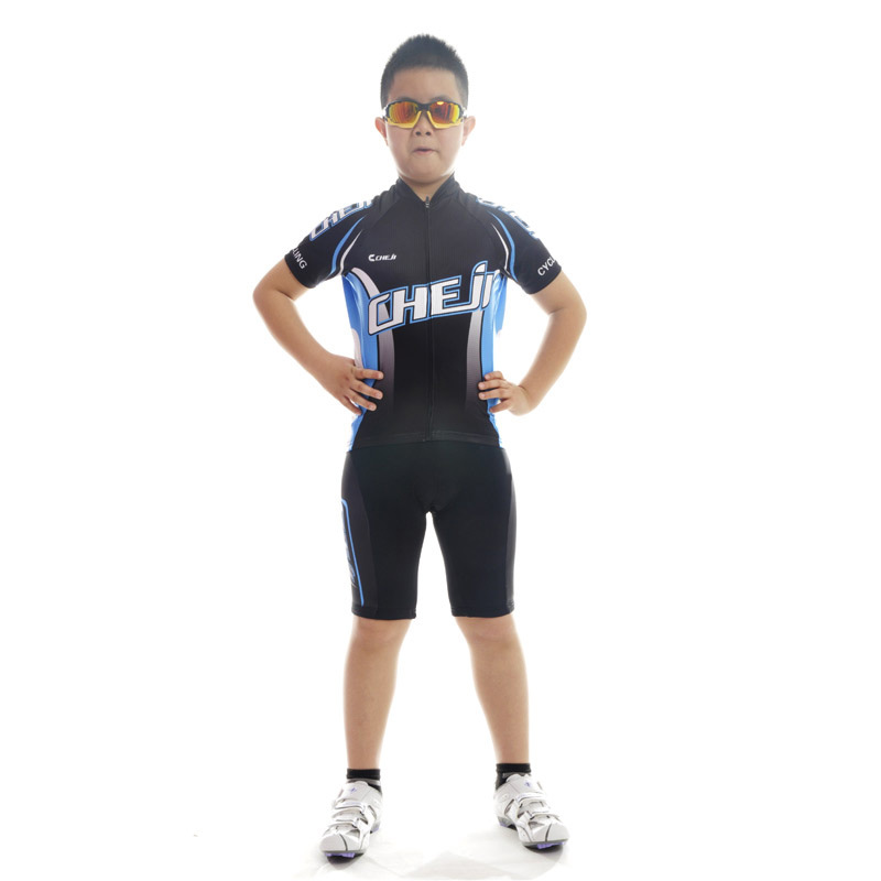 เสื้อจักรยานเด็กแขนสั้น CheJi (01) สีดำฟ้า